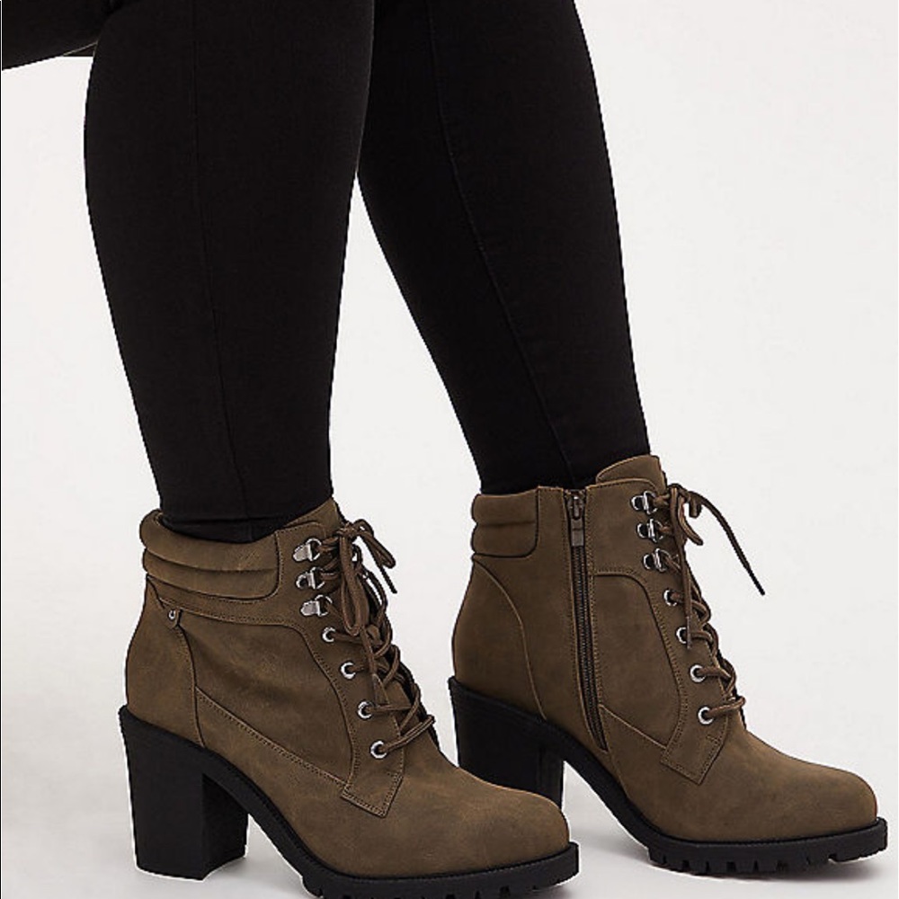 Olive Green Faux Leather Lace Up Boots